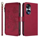 For Honor 70 Pro 5G Butterfly Love Flower Multi-card Zipper Wallet Leather Phone Case(Wine Red) - 2