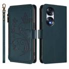 For Honor 70 Pro 5G Butterfly Love Flower Multi-card Zipper Wallet Leather Phone Case(Dark Green) - 2