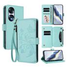 For Honor 70 Pro 5G Butterfly Love Flower Multi-card Zipper Wallet Leather Phone Case(Mint Green) - 1