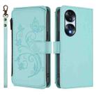 For Honor 70 Pro 5G Butterfly Love Flower Multi-card Zipper Wallet Leather Phone Case(Mint Green) - 2