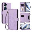 For Honor 70 Pro 5G Butterfly Love Flower Multi-card Zipper Wallet Leather Phone Case(Light Purple) - 1