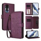 For Honor 80 5G Butterfly Love Flower Multi-card Zipper Wallet Leather Phone Case(Dark Purple) - 1