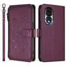 For Honor 80 5G Butterfly Love Flower Multi-card Zipper Wallet Leather Phone Case(Dark Purple) - 2