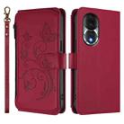 For Honor 80 5G Butterfly Love Flower Multi-card Zipper Wallet Leather Phone Case(Wine Red) - 2