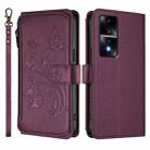 For Honor 80 GT 5G Butterfly Love Flower Multi-card Zipper Wallet Leather Phone Case(Dark Purple) - 2