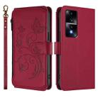 For Honor 80 GT 5G Butterfly Love Flower Multi-card Zipper Wallet Leather Phone Case(Wine Red) - 2