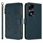 For Honor 80 GT 5G Butterfly Love Flower Multi-card Zipper Wallet Leather Phone Case(Dark Green) - 2