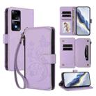 For Honor 80 GT 5G Butterfly Love Flower Multi-card Zipper Wallet Leather Phone Case(Light Purple) - 1