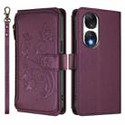 For Honor 90 5G Butterfly Love Flower Multi-card Zipper Wallet Leather Phone Case(Dark Purple) - 2