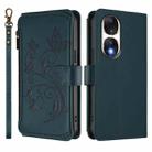 For Honor 90 5G Butterfly Love Flower Multi-card Zipper Wallet Leather Phone Case(Dark Green) - 2