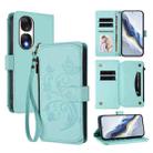 For Honor 90 5G Butterfly Love Flower Multi-card Zipper Wallet Leather Phone Case(Mint Green) - 1