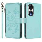 For Honor 90 5G Butterfly Love Flower Multi-card Zipper Wallet Leather Phone Case(Mint Green) - 2
