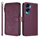 For Honor 90 Lite 5G / X50i 5G Butterfly Love Flower Multi-card Zipper Wallet Leather Phone Case(Dark Purple) - 2
