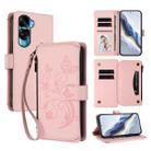 For Honor 90 Lite 5G / X50i 5G Butterfly Love Flower Multi-card Zipper Wallet Leather Phone Case(Pink) - 1