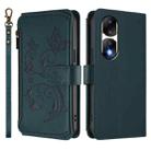 For Honor 90 Pro 5G Butterfly Love Flower Multi-card Zipper Wallet Leather Phone Case(Dark Green) - 2