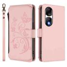For Honor 90 Pro 5G Butterfly Love Flower Multi-card Zipper Wallet Leather Phone Case(Pink) - 2