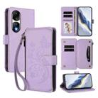 For Honor 90 Pro 5G Butterfly Love Flower Multi-card Zipper Wallet Leather Phone Case(Light Purple) - 1