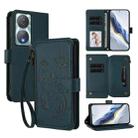 For Honor 90 Smart 5G / X7b 5G / 4G Butterfly Love Flower Multi-card Zipper Wallet Leather Phone Case(Dark Green) - 1