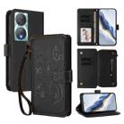 For Honor 90 Smart 5G / X7b 5G / 4G Butterfly Love Flower Multi-card Zipper Wallet Leather Phone Case(Black) - 1