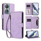 For Honor 90 Smart 5G / X7b 5G / 4G Butterfly Love Flower Multi-card Zipper Wallet Leather Phone Case(Light Purple) - 1
