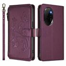 For Honor 100 Pro 5G Butterfly Love Flower Multi-card Zipper Wallet Leather Phone Case(Dark Purple) - 2