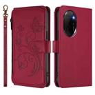 For Honor 100 Pro 5G Butterfly Love Flower Multi-card Zipper Wallet Leather Phone Case(Wine Red) - 2
