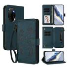 For Honor 100 Pro 5G Butterfly Love Flower Multi-card Zipper Wallet Leather Phone Case(Dark Green) - 1