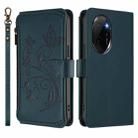 For Honor 100 Pro 5G Butterfly Love Flower Multi-card Zipper Wallet Leather Phone Case(Dark Green) - 2