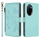 For Honor 100 Pro 5G Butterfly Love Flower Multi-card Zipper Wallet Leather Phone Case(Mint Green) - 2
