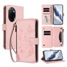 For Honor 100 Pro 5G Butterfly Love Flower Multi-card Zipper Wallet Leather Phone Case(Pink) - 1