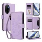 For Honor 100 Pro 5G Butterfly Love Flower Multi-card Zipper Wallet Leather Phone Case(Light Purple) - 1