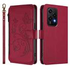 For Honor 200 Lite 5G Global Butterfly Love Flower Multi-card Zipper Wallet Leather Phone Case(Wine Red) - 2