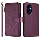 For Honor 200 Pro 5G Global Butterfly Love Flower Multi-card Zipper Wallet Leather Phone Case(Dark Purple) - 2