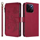 For Honor 200 Smart 5G / X7c 4G Butterfly Love Flower Multi-card Zipper Wallet Leather Phone Case(Wine Red) - 2