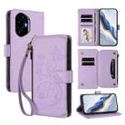 For Honor 300 Butterfly Love Flower Multi-card Zipper Wallet Leather Phone Case(Light Purple) - 1