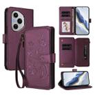 For Honor 400 Pro Global 160.8mm Butterfly Love Flower Multi-card Zipper Wallet Leather Phone Case(Dark Purple) - 1