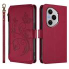 For Honor 400 Pro Global 160.8mm Butterfly Love Flower Multi-card Zipper Wallet Leather Phone Case(Wine Red) - 2