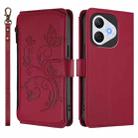 For Honor 400 Lite Global Butterfly Love Flower Multi-card Zipper Wallet Leather Phone Case(Wine Red) - 2
