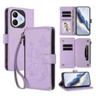 For Honor 400 Lite Global Butterfly Love Flower Multi-card Zipper Wallet Leather Phone Case(Light Purple) - 1