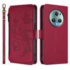 For Honor Magic5 Pro Butterfly Love Flower Multi-card Zipper Wallet Leather Phone Case(Wine Red) - 2