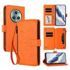 For Honor Magic5 Pro Butterfly Love Flower Multi-card Zipper Wallet Leather Phone Case(Orange) - 1