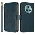 For Honor Magic5 Pro Butterfly Love Flower Multi-card Zipper Wallet Leather Phone Case(Dark Green) - 2