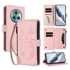 For Honor Magic5 Pro Butterfly Love Flower Multi-card Zipper Wallet Leather Phone Case(Pink) - 1