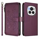 For Honor Magic6 Pro 5G Butterfly Love Flower Multi-card Zipper Wallet Leather Phone Case(Dark Purple) - 2