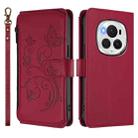 For Honor Magic6 Pro 5G Butterfly Love Flower Multi-card Zipper Wallet Leather Phone Case(Wine Red) - 2