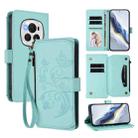 For Honor Magic6 Pro 5G Butterfly Love Flower Multi-card Zipper Wallet Leather Phone Case(Mint Green) - 1