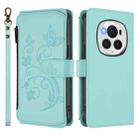For Honor Magic6 Pro 5G Butterfly Love Flower Multi-card Zipper Wallet Leather Phone Case(Mint Green) - 2