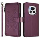 For Honor Magic6 5G Butterfly Love Flower Multi-card Zipper Wallet Leather Phone Case(Dark Purple) - 2