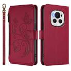 For Honor Magic6 5G Butterfly Love Flower Multi-card Zipper Wallet Leather Phone Case(Wine Red) - 2