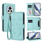 For Honor Magic6 5G Butterfly Love Flower Multi-card Zipper Wallet Leather Phone Case(Mint Green) - 1